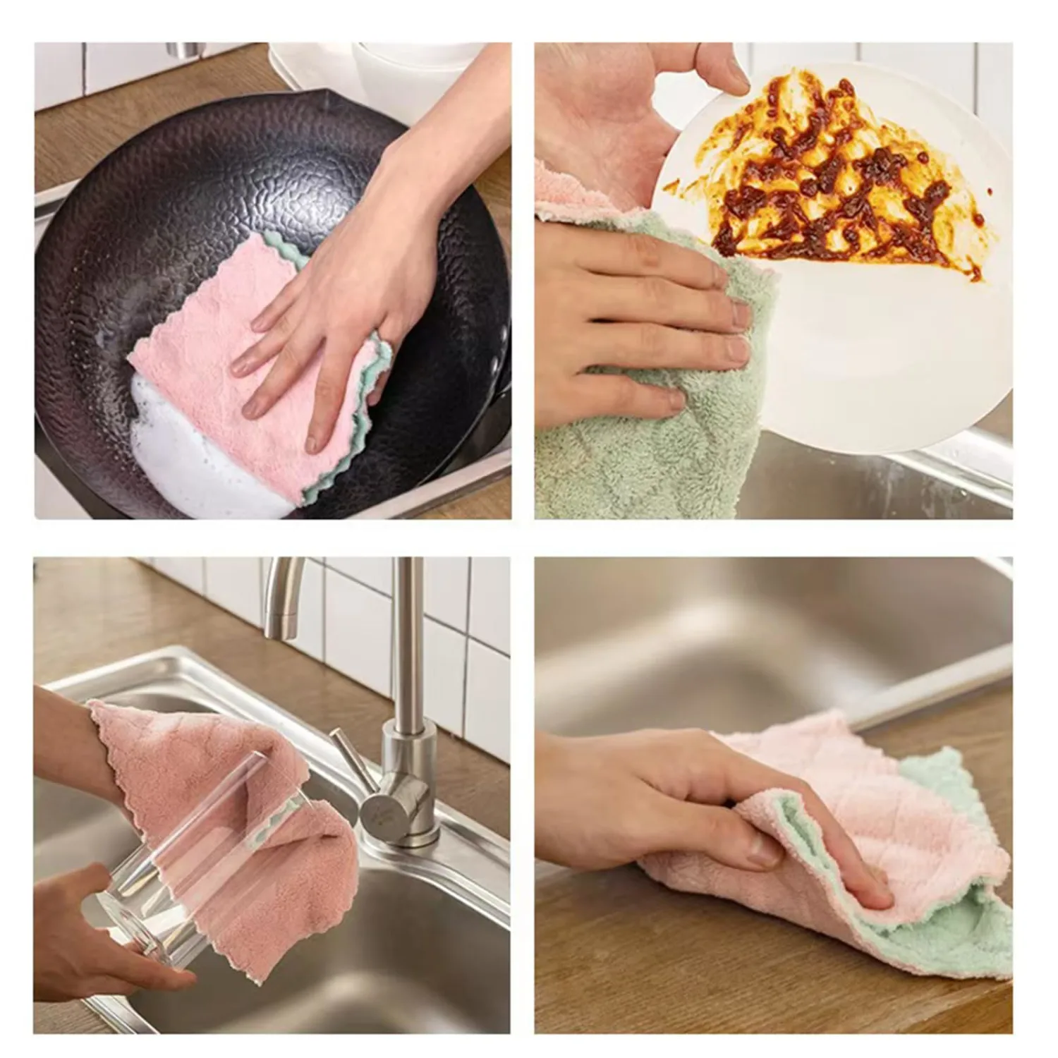 20 Pack Kitchen Dish Cloths Dish Towels, Super Soft and Absorbent Coral Fleece Cloth, Coral Velvet Microfiber Cleaning Cloth, Nonstick Oil Washable Fast Drying Dish Rags for Clean Table, Dish, Glass.