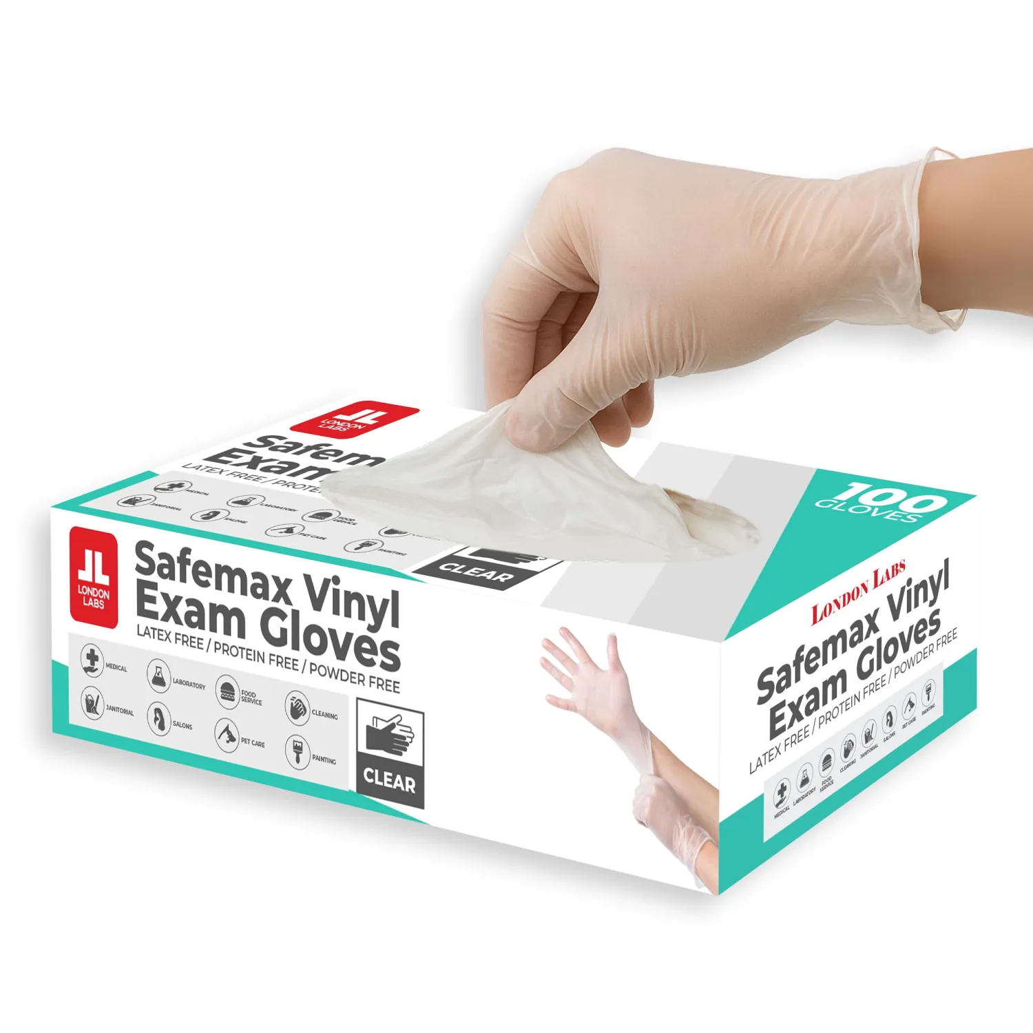 London Labs Medical Clear Vinyl Gloves Powder Free & Latex Free, Disposable, Food Safe
