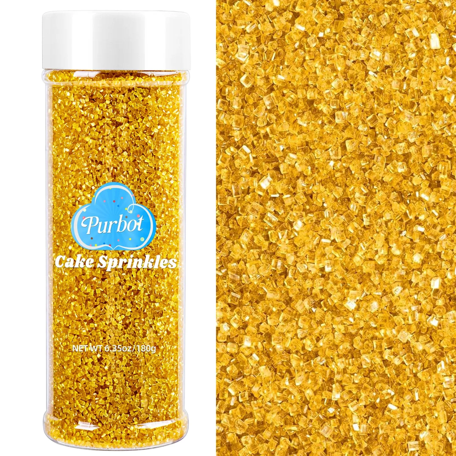 Gold Sprinkles Sanding Sugar for Baking, 6.35oz/180g Edible Sparkling Sugar Crystal, Course Sugar Sprinkles for Cake Cupcake Cookies Ice Cream Topping