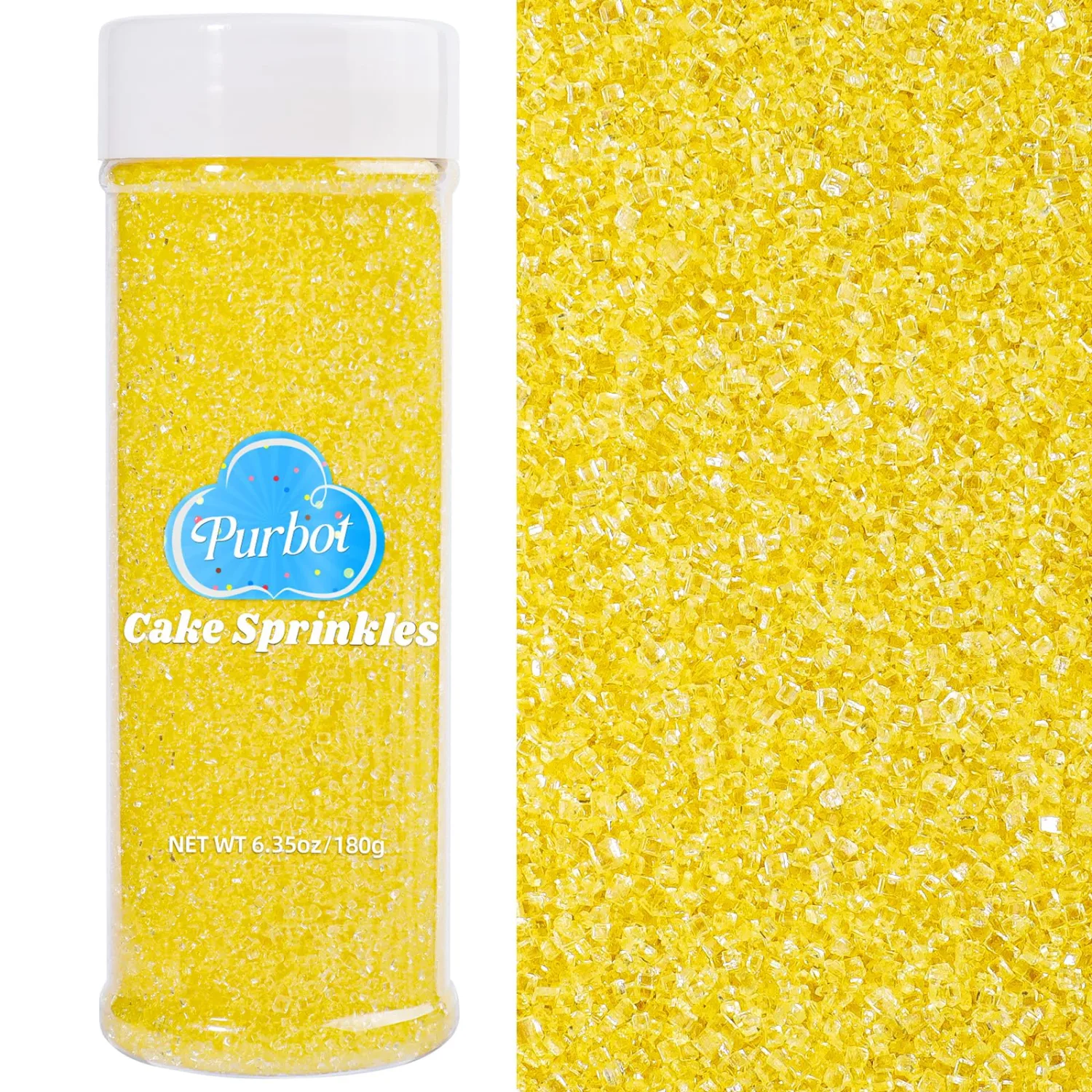 Yellow Sprinkles Sanding Sugar for Baking, 6.35oz/180g Edible Sparkling Sugar Crystals, Decorating Sugar Sprinkles for Cake Cupcake Cookie Ice Cream Topping