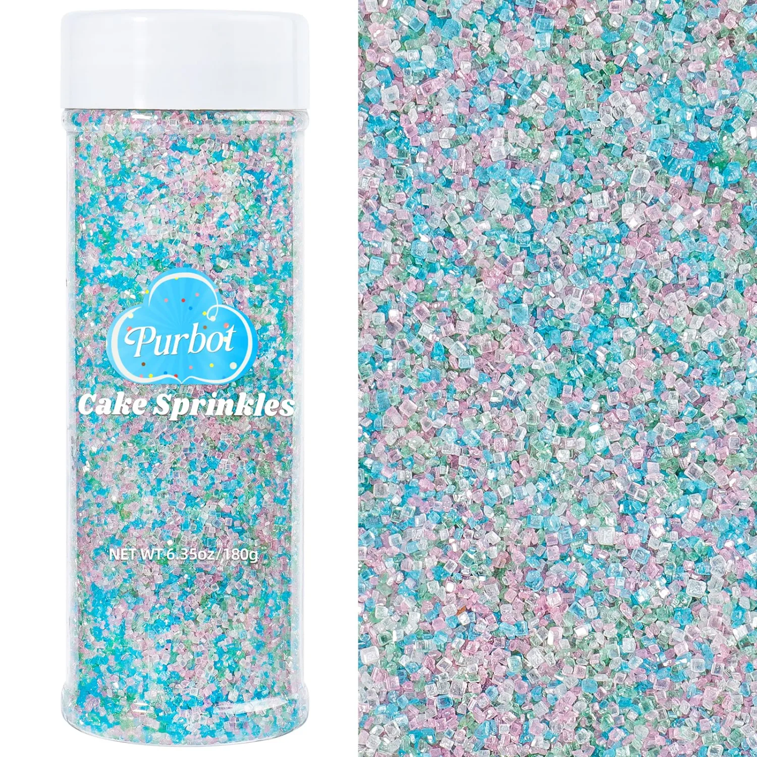 Ocean Sanding Sugar for Baking, 6.35oz/180g Edible Pastel Sparkling Crystal Sugar Sprinkles, Summer Sprinkles for Cake Cupcake Cookies Ice Cream Topping