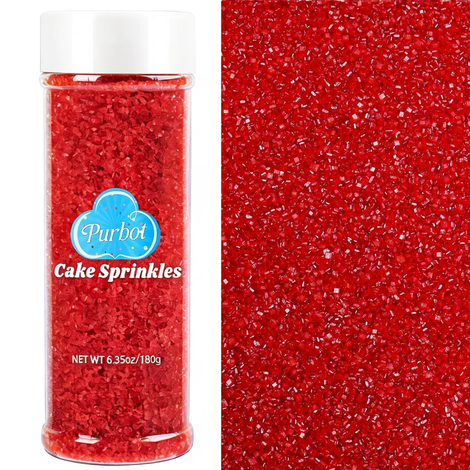 Red Sprinkles Sanding Sugar for Baking, 6.35oz/180g Edible Sparkling Sugar Crystals, Decorating Sugar Sprinkles for Cake Cupcake Cookie Ice Cream Topping