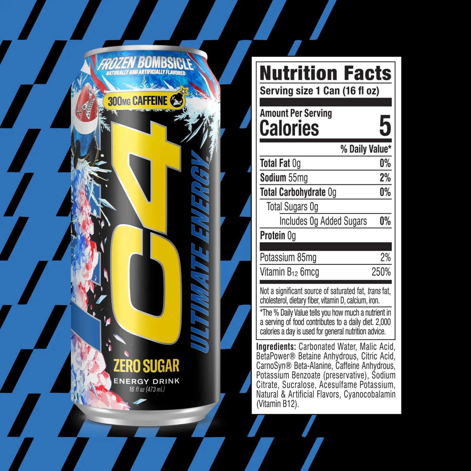 C4 Ultimate Energy Drink, 300mg Caffeine, Zero Sugar, High-Performance Energy for Pre-Workout, Endurance, and Focus, Frozen Bombsicle, 16oz (Pack of 12)