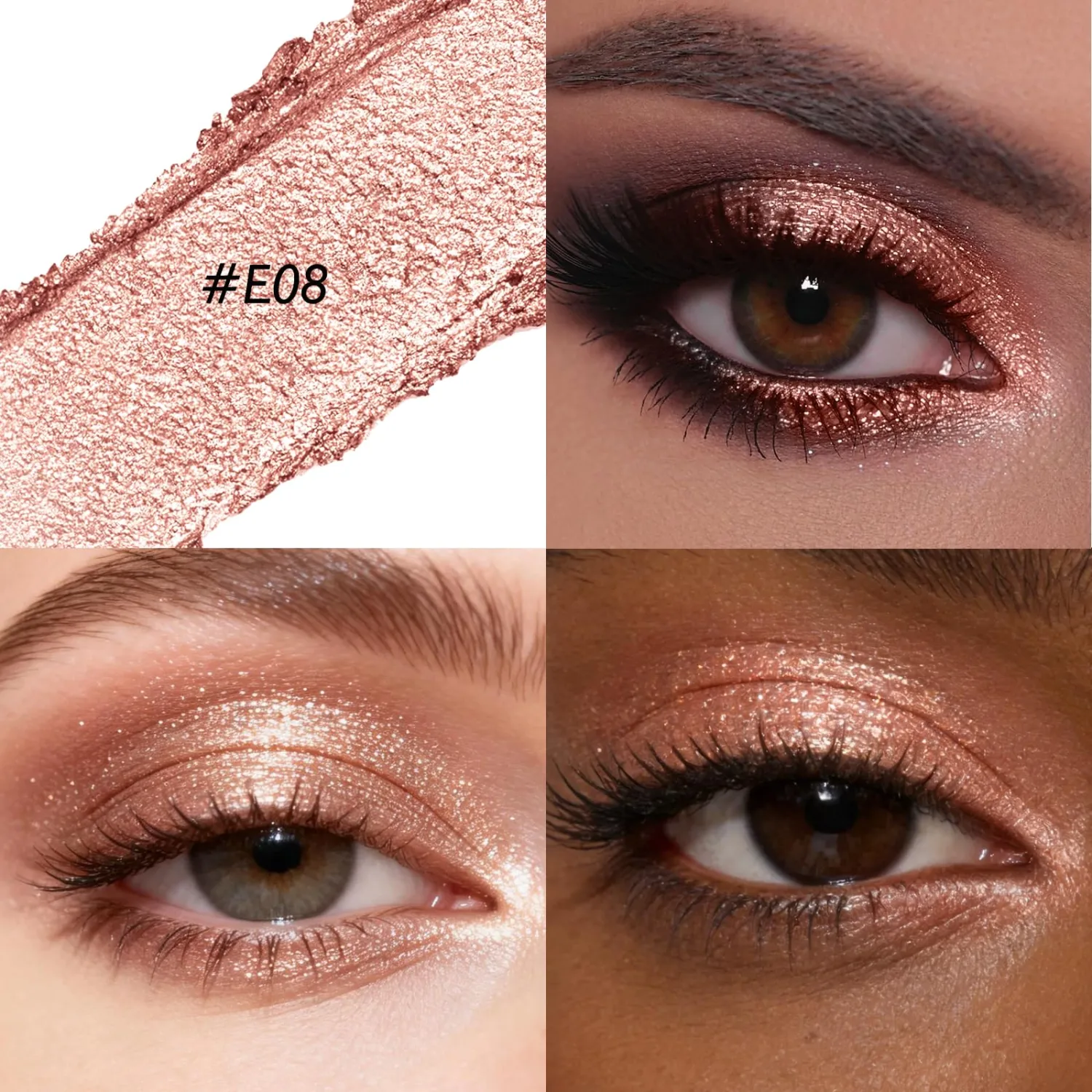 Rose Copper Eyeshadow Stick - Long Lasting Glitter Eyes Shadow Pencil Buildable Brightener Crayon Eyeliner Cream Highlighter Makeup, Lightweight Waterproof & Smudge Proof for Quick Application