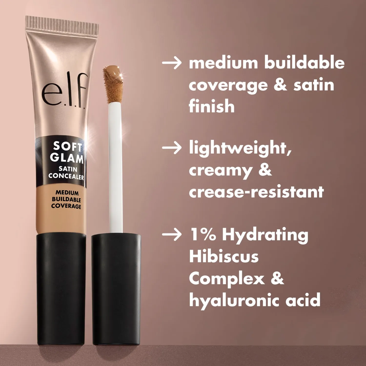 e.l.f. Soft Glam Satin Concealer, Medium Coverage For Blemishes & Under-Eye, Crease-Resistant, Long Lasting, Vegan & Cruelty-Free, 41 Tan Neutral
