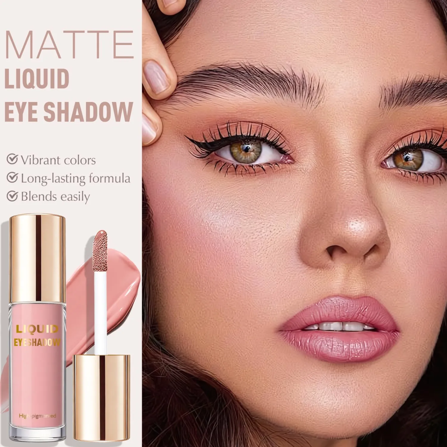 Warm Coral Matte Liquid Eyeshadow, Smooth Blendable High-pigmented Cream-to-Powder Nude Eye Shadow for Older Women, Crease-Resistant Neutral Eyeshadow Stick Multiuse Makeup for Eyes Cheeks