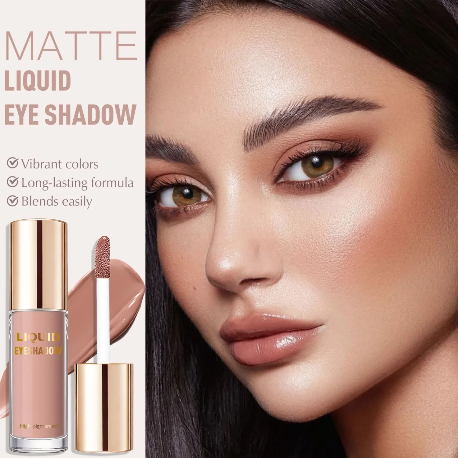 Warm Brown Matte Liquid Eyeshadow, Smooth Blendable High-pigmented Cream-to-Powder Nude Eye Shadow for Older Women, Crease-Resistant Neutral Eyeshadow Stick Multiuse Makeup for Eyes Cheeks