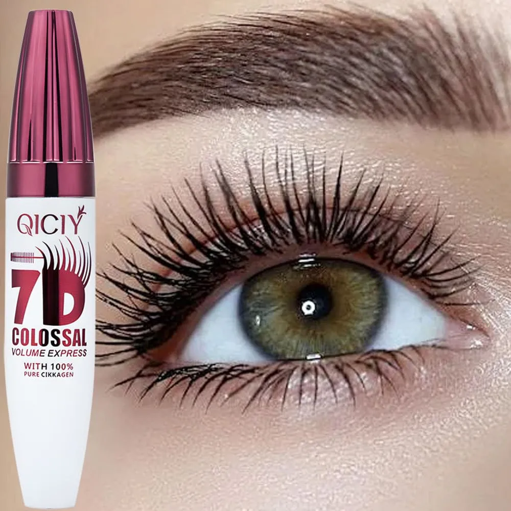 2 Packs Qiciy 7d Colossal Mascara, 0.35 oz, Black Long-Lasting & Buildable Volume, Natural Length, Exquisitely Full Lashes, Smudge-Proof, Thickening Eye Makeup for Defined Curl (2Pcs)