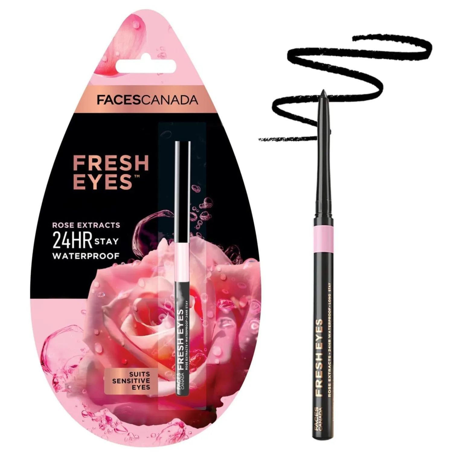 FACESCANADA Eyeliner Pencil | 24HR Long-Lasting, Smudge-Proof & Waterproof | Enriched with Rose Extract Black | Creamy Retractable Eyeliner | Lightweight & Smooth Application | 0.01 Oz (0.35g)