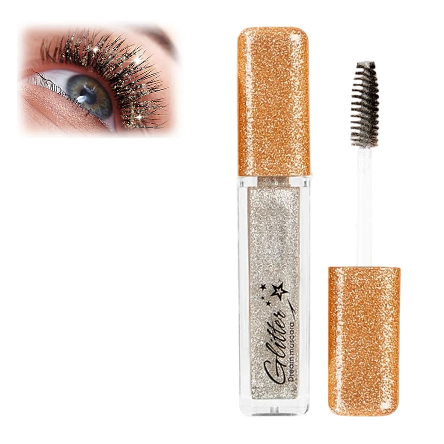 Diamond Glitter Mascara Topper, 2026 New Glitter Mascara for Women, Waterproof Gold Glitter Mascara for Night Out, Volumizing Sparkle Mascara (Silver)