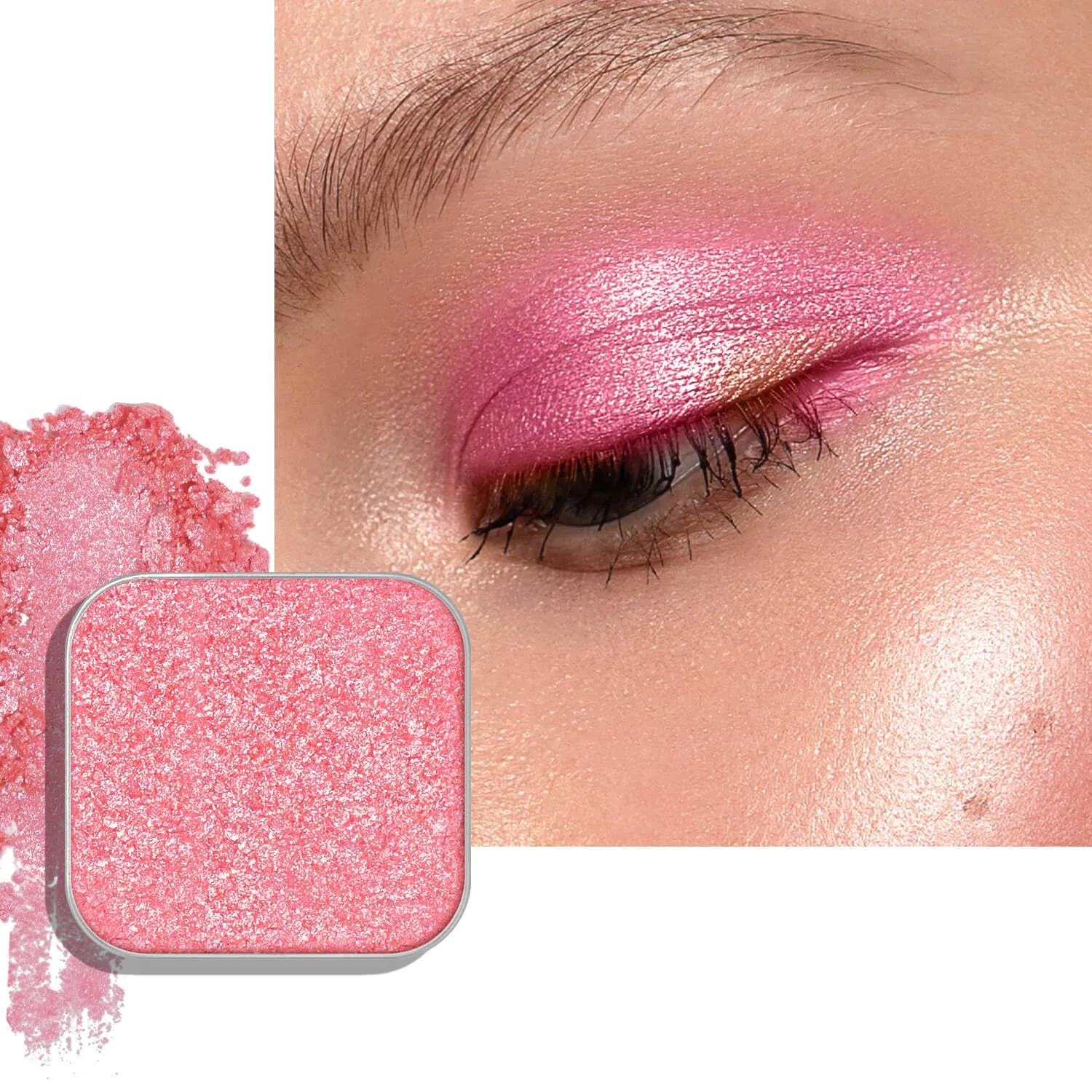 Sparkle Duochrome Chameleon Eyeshadow, Pink to Gold Color Shift, Cream-to-Powder Putty Texture, High Pigment Metallic Shimmer Refill Pan, Scintillant Finish (Sunpetal)