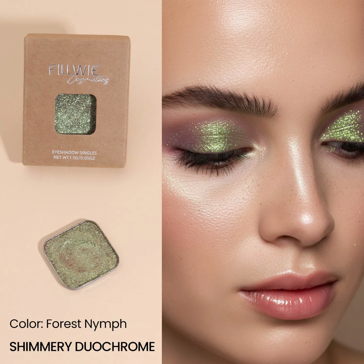 Duochrome Chameleon Eyeshadow, Gold to Purple Iridescent Shift, Cream to Powder High Pigment, Zero Fallout Metallic Shimmer, Long Wear Eye Makeup, Fits Magnetic Makeup Palettes (Forest Nymph)