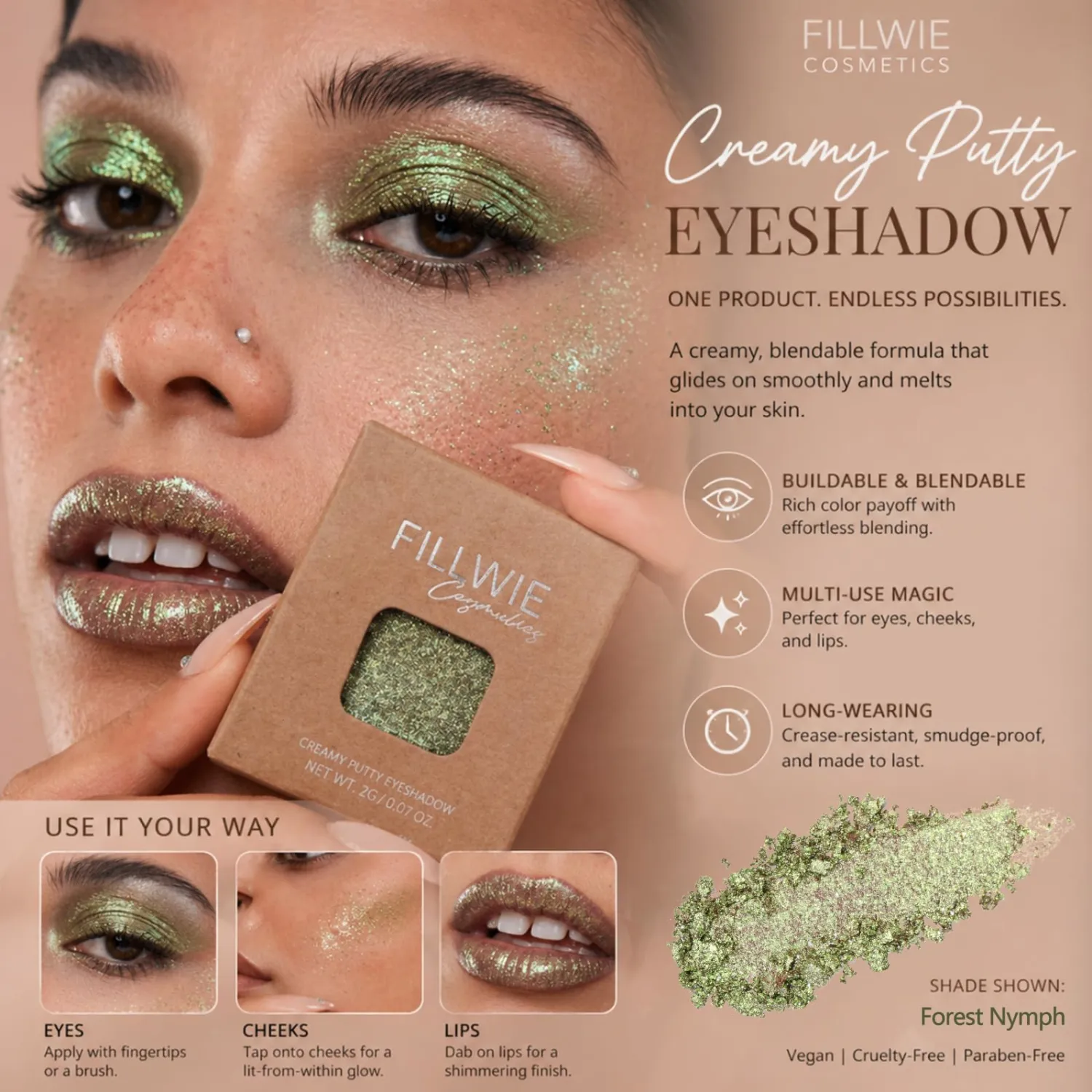 Duochrome Chameleon Eyeshadow, Gold to Purple Iridescent Shift, Cream to Powder High Pigment, Zero Fallout Metallic Shimmer, Long Wear Eye Makeup, Fits Magnetic Makeup Palettes (Forest Nymph)