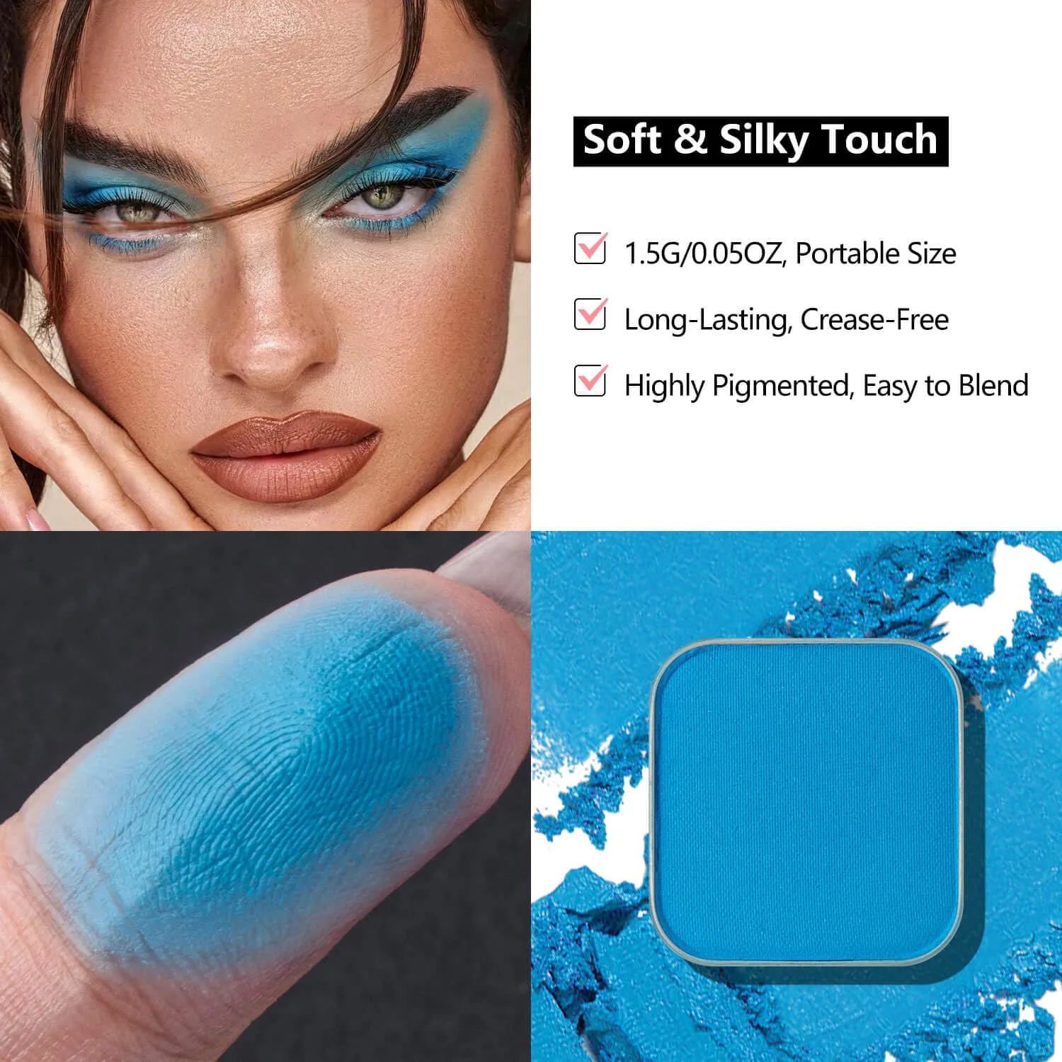Matte Ocean Blue Single Eyeshadow Square Pan (26x27mm) | Highly Pigmented Powder Eye Makeup, Ultra-Blendable Long Lasting Refill for Magnetic Palette, Easy-Swap Design (Blue Tide)