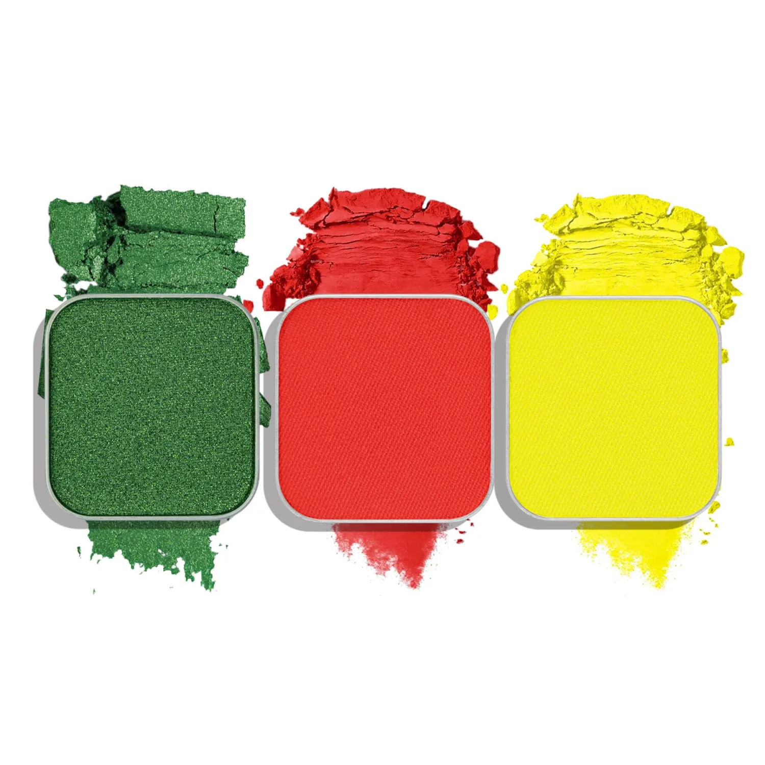 Christmas 3-Color Eyeshadow Trio – Festive Holly Red, Evergreen Green & Golden Yellow, Matte & Shimmer, Highly Pigmented Powder Refills for DIY Custom Magnetic Palette & Holiday Makeup