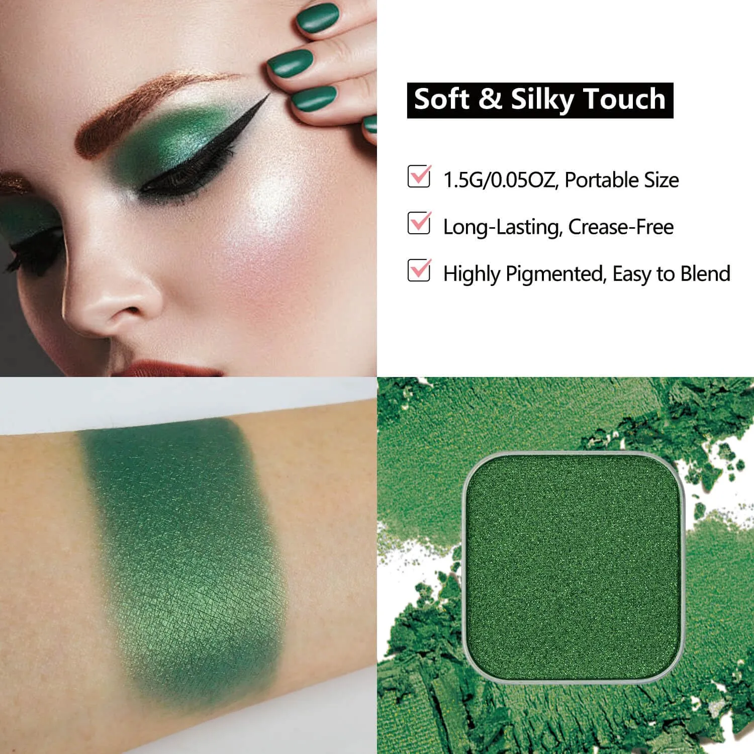 Christmas 3-Color Eyeshadow Trio – Festive Holly Red, Evergreen Green & Golden Yellow, Matte & Shimmer, Highly Pigmented Powder Refills for DIY Custom Magnetic Palette & Holiday Makeup