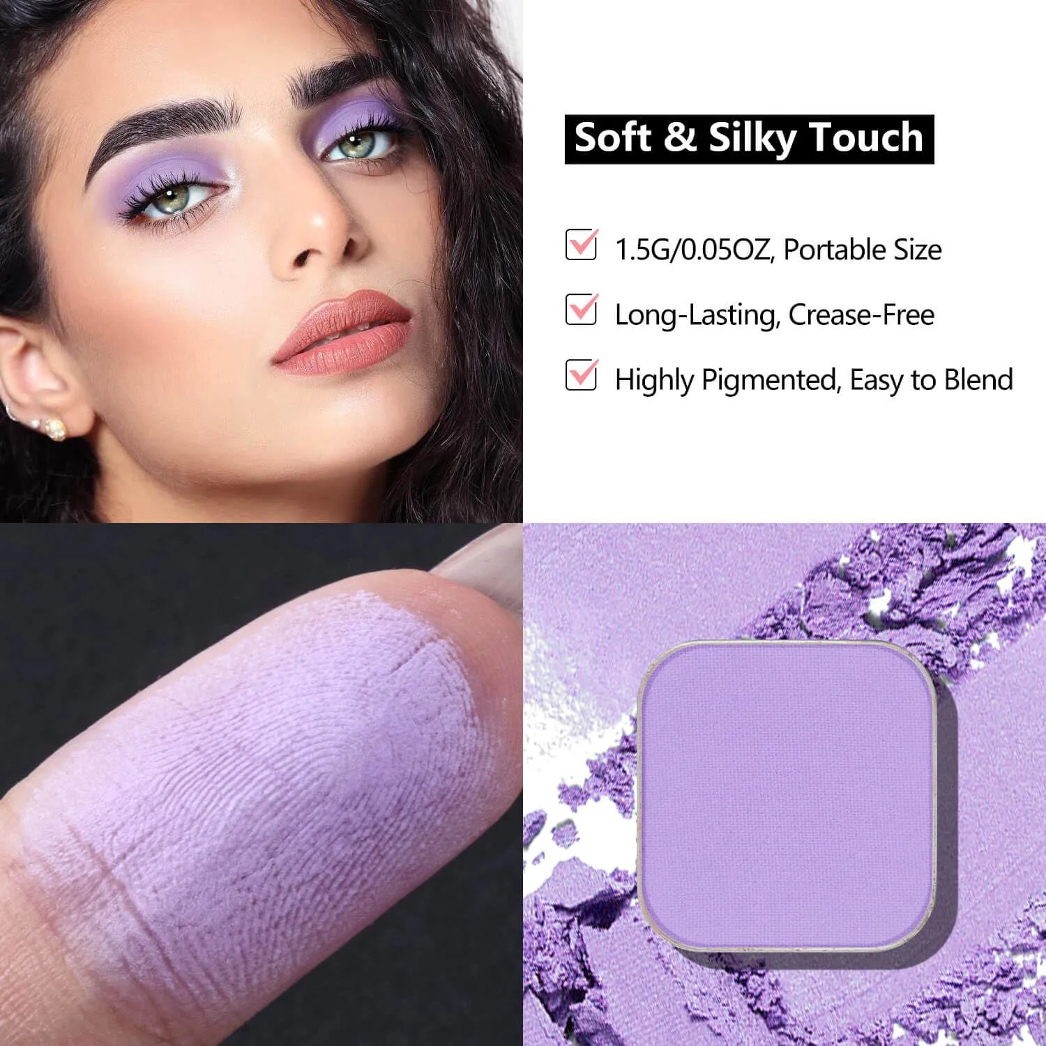 Matte Single Eyeshadow with Pressed Powder – Soft Pastel Purple, Highly Pigmented & Blendable, Magnetic Refill Pan, No Case Included (Luxe Lavander)