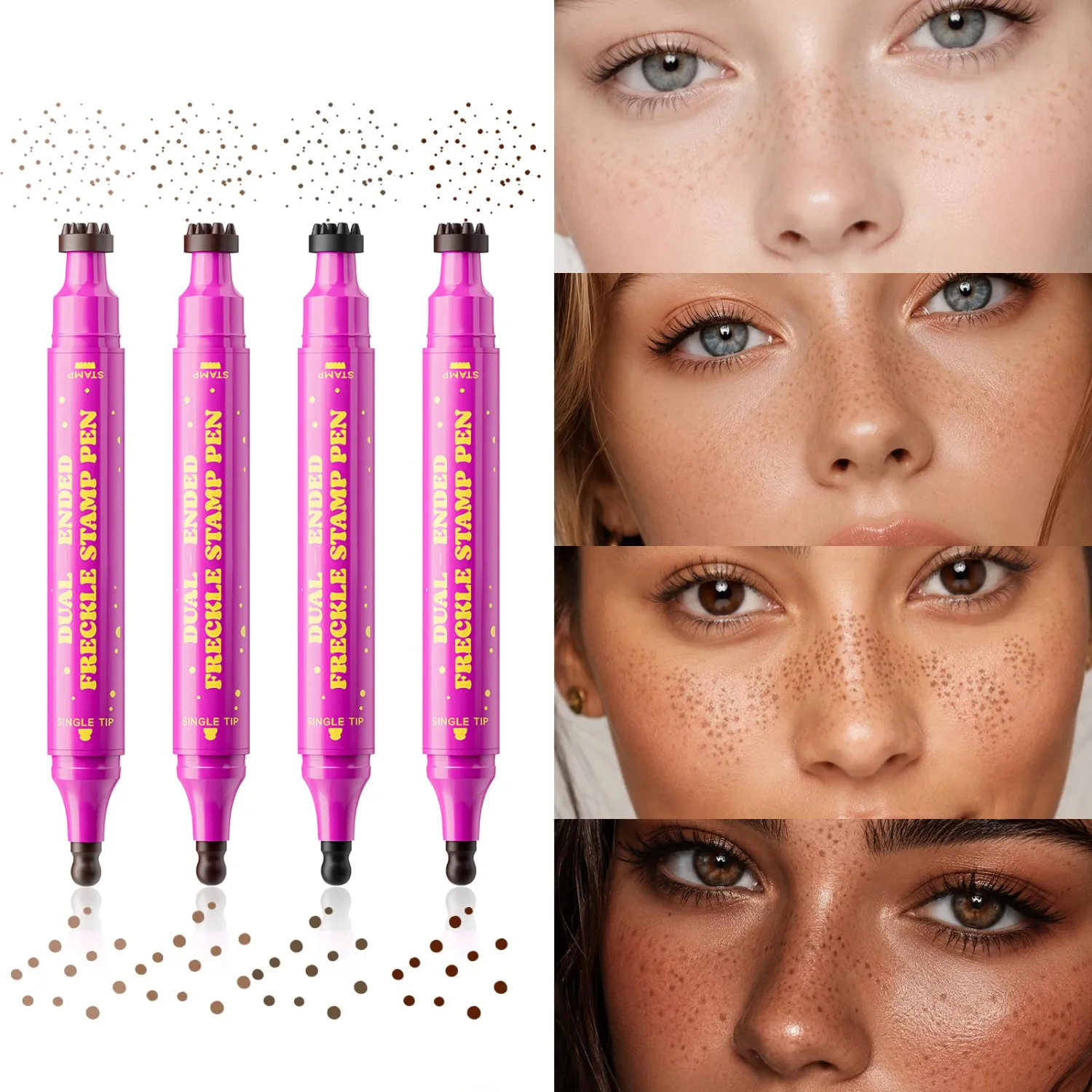 Freckle Stamp Pen Dual-Ended–Soft Sponge Stamp & Precision Tip for Realistic Faux Freckles Makeup–Waterproof Long-Lasting Freckle Marker for Natural or Bold Looks(Soft Warm Brown01)
