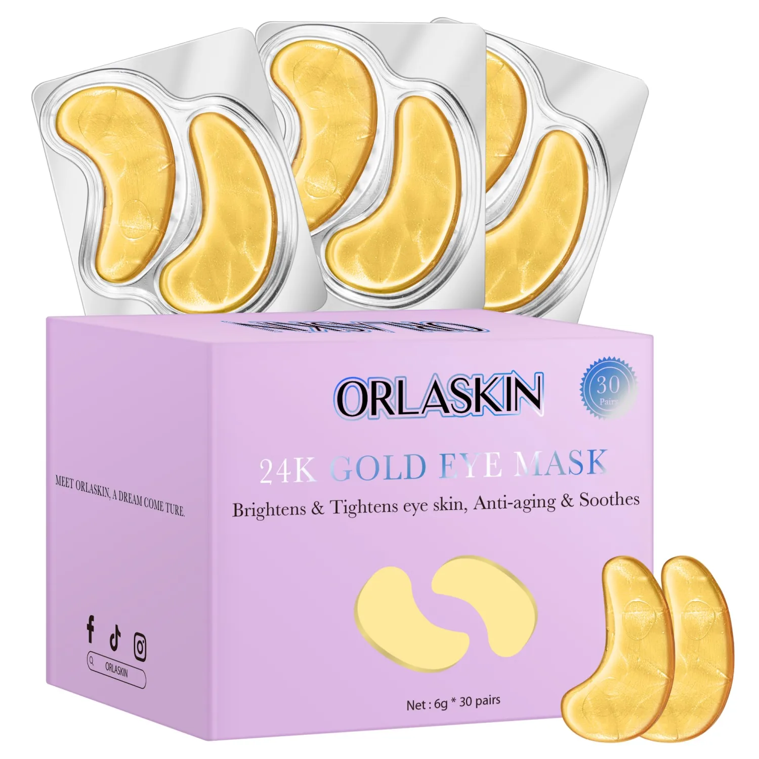 Under Eye Patches,30 Pairs Eye Mask Skin care for Dark Circles, Puffy Eyes, Under eye Bags,Wrinkles,Eye Treatment Skin Care for Men & Women Gift （24K Gold）