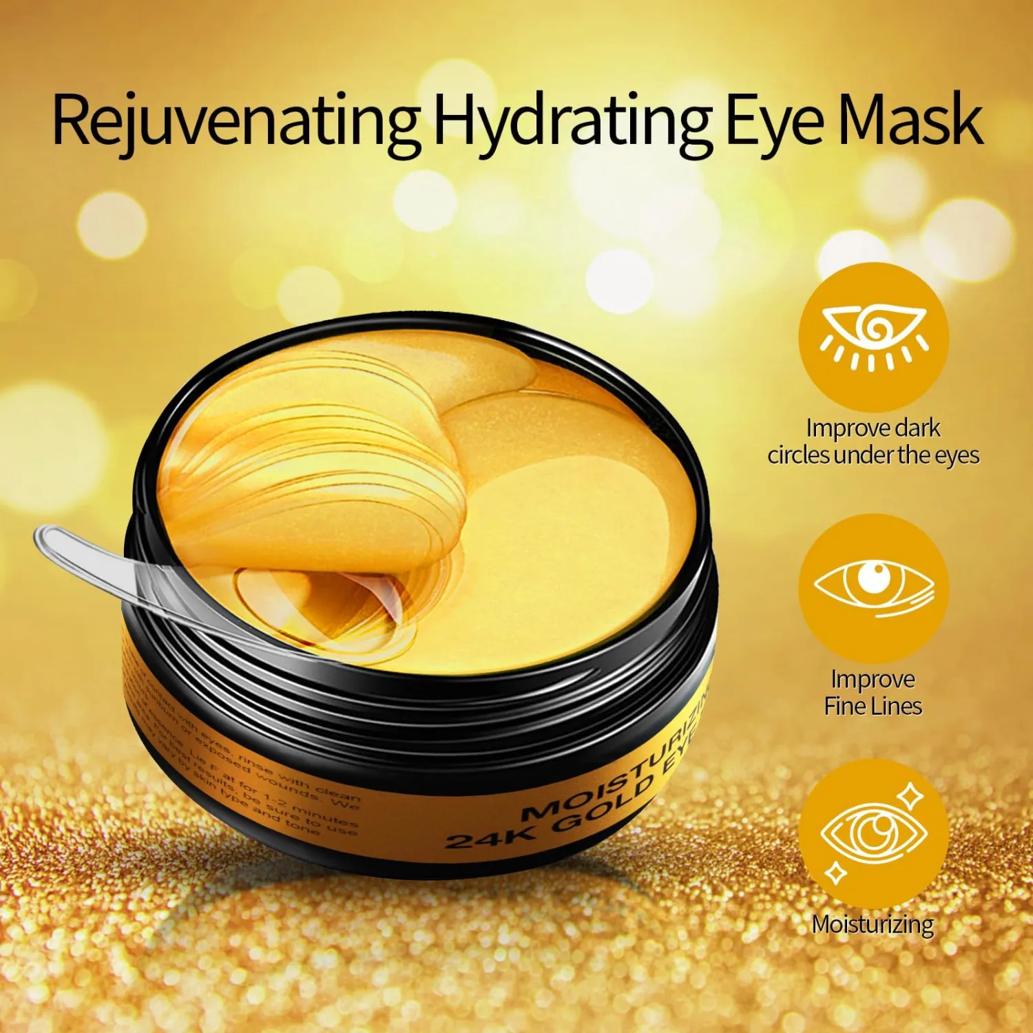 Tunbot Eye Mask - 60 Pieces - 24k Gold Eye Mask - Anti-Aging - Contains Collagen & Hyaluronic Acid - Removes Dark Circles, Puffiness & Wrinkles, Moisturizes - Home Skin Care
