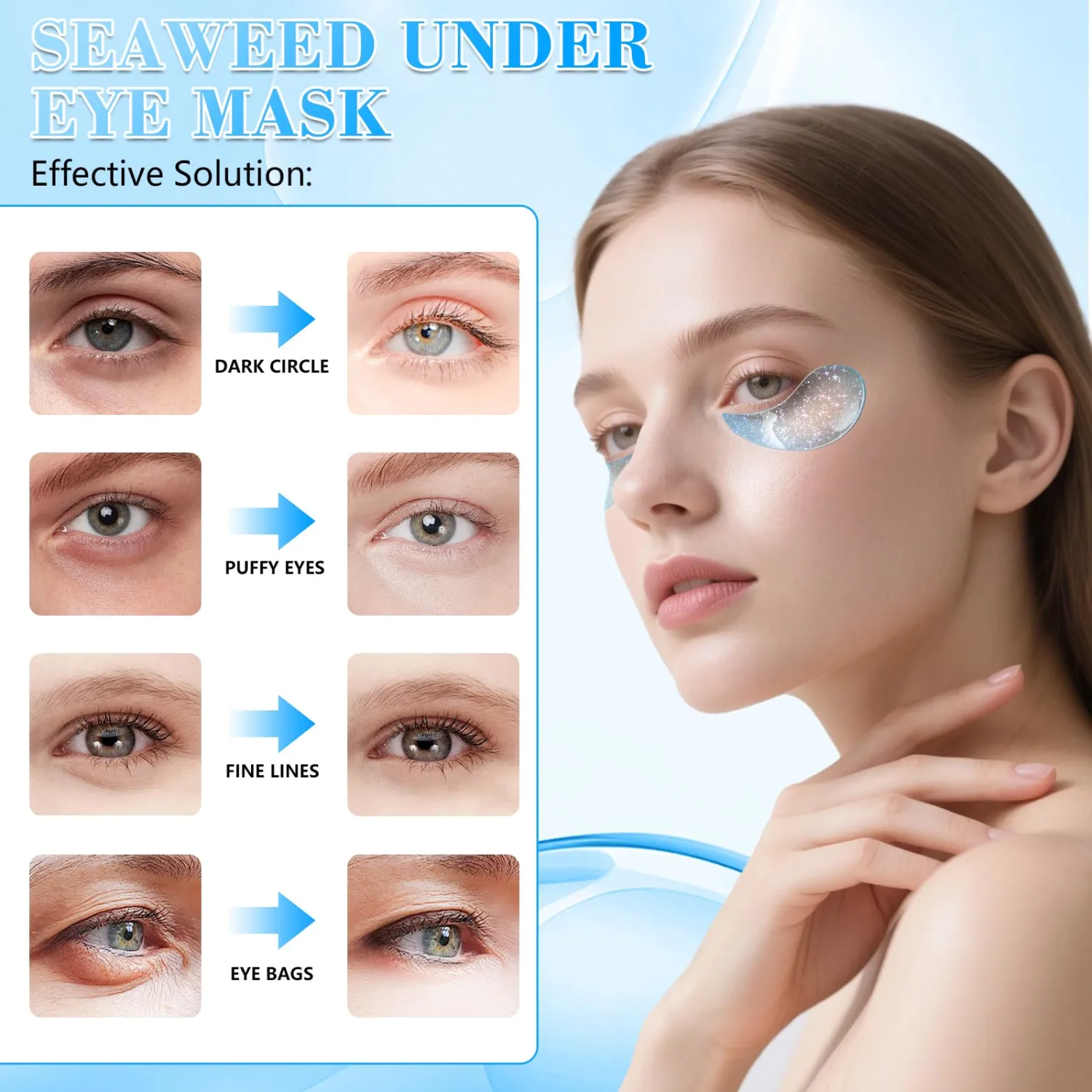 Hyaluronic Under Eye Patches- 60 PCS, Eye Patches for Dark Circles, Eye Bags, Fine Lines, Moisturizing Firming Eye Mask Reduces Wrinkles & Fine Lines,Improves & Firms Eye Skin for Men&women Gift