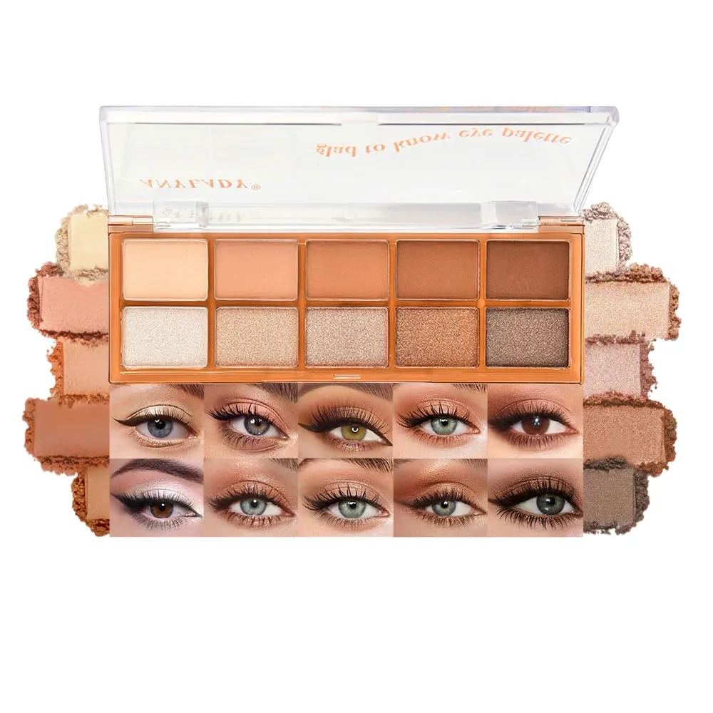 Neutral Nude Brown Matte Eyeshadow Palette – 10 High-Pigment Matte & Shimmer Shades, Waterproof & Smooth Blendable Formula – Long-Lasting Natural Eye Makeup for Daily Wear, Beginners & Mature Women