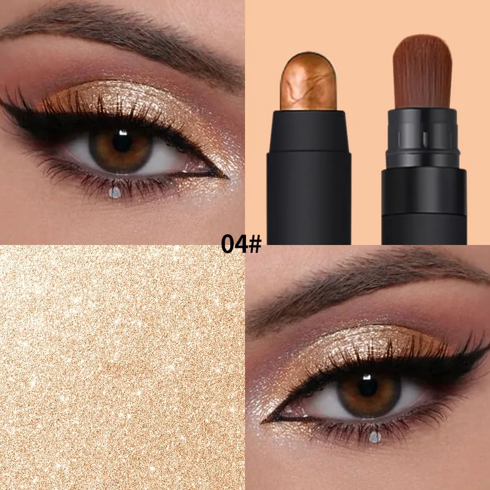 Shimmer Eyeshadow Stick –Copper Bronze Dual-Ended Creamy Pearl Eye Shadow Pencil with Built-In Smudger, Waterproof Long-Lasting High Pigment Eye Makeup for Smooth Glide 04#