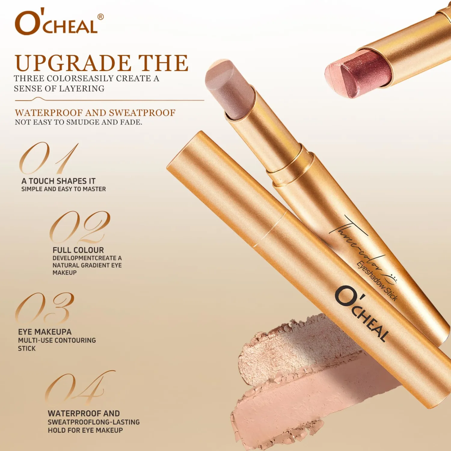 O'CHEAL 3 Color Gradient Eyeshadow Stick Matte Shimmer Waterproof Long-lasting Crease-proof & easy to apply, suitable for dailymakeup touch-ups，Eye shadow pen for Make Up 05#Lce Crystal Grape