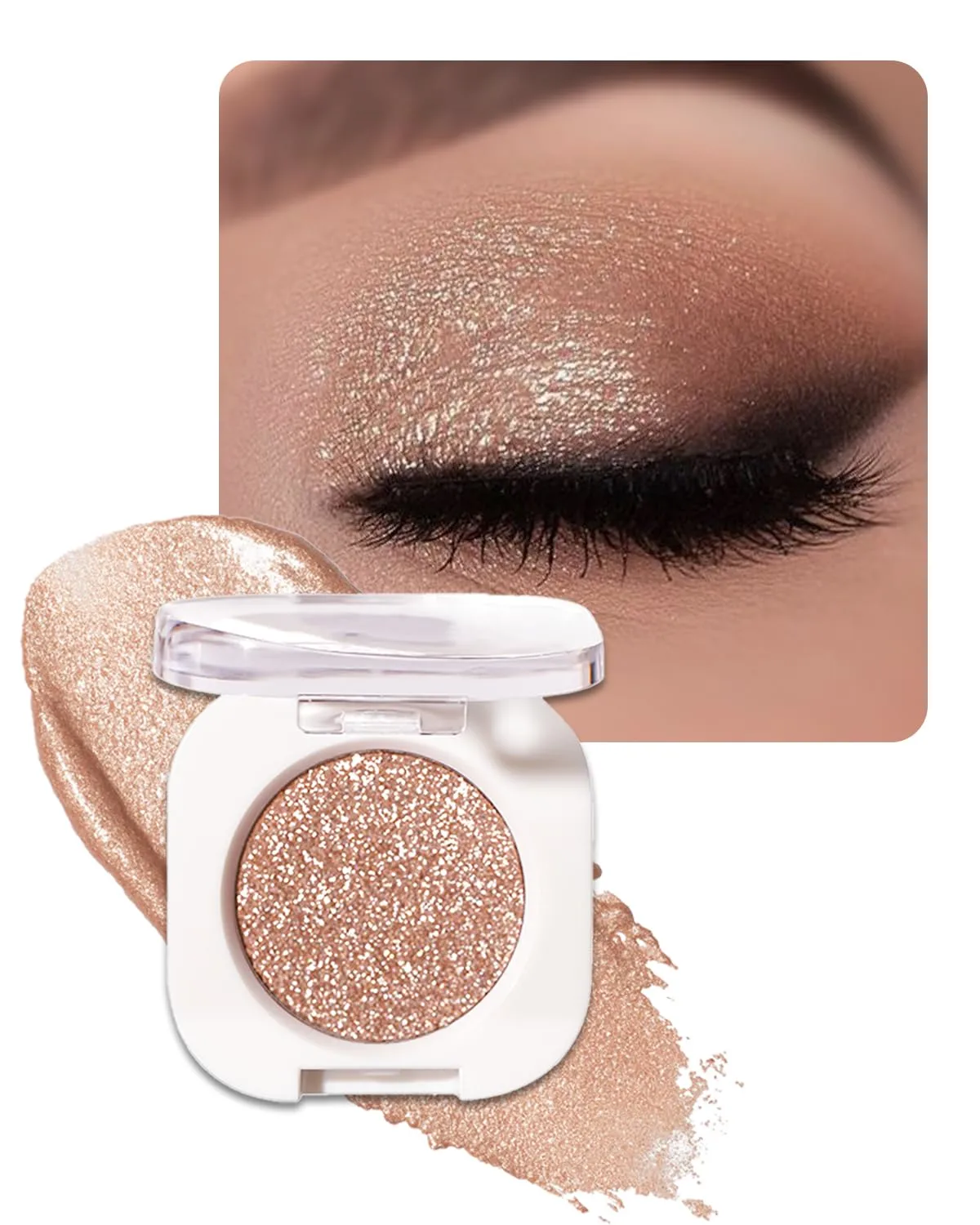 Glitter Eyeshadow Single, Ultra-Fine Sparkling Diamond Shimmer, Long-Lasting Sheer Eye Makeup, Crease-Proof & Buildable Eye Shadow Topper, Champagne Gold