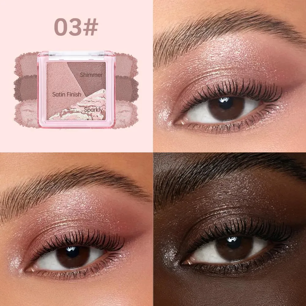 Baked Eyeshadow Palette, Shimmer, Neutral, Blendable, Mini Travel Size, Soft Glam Natural Eye Makeup Trio (C03, 1 Count (Pack of 1))