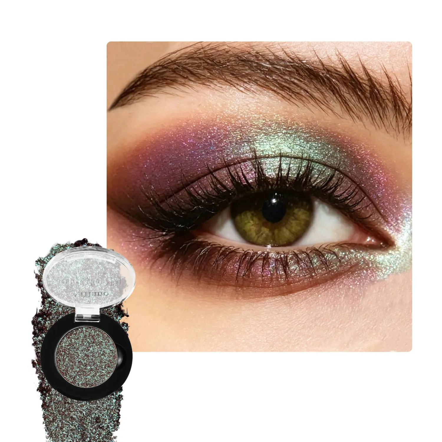 Chameleon Duochrome Eyeshadow, Plum Purple to Mint Green Holographic Shimmer Eyeshadow for Green Eyes, Pigmented Long Lasting & Buildable Multichrome Iridescent Eye Shadow for Mermaid Sparkle Makeup