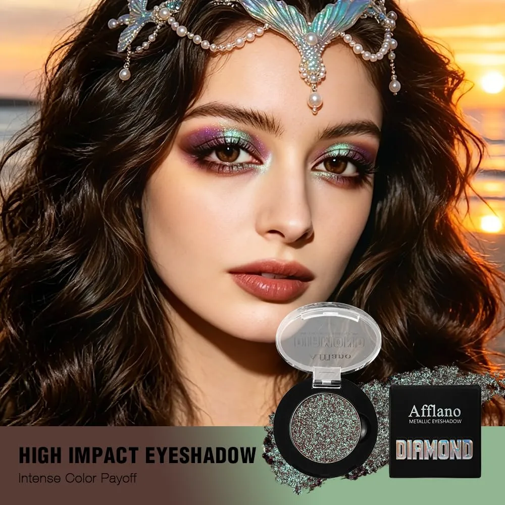 Chameleon Duochrome Eyeshadow, Plum Purple to Mint Green Holographic Shimmer Eyeshadow for Green Eyes, Pigmented Long Lasting & Buildable Multichrome Iridescent Eye Shadow for Mermaid Sparkle Makeup