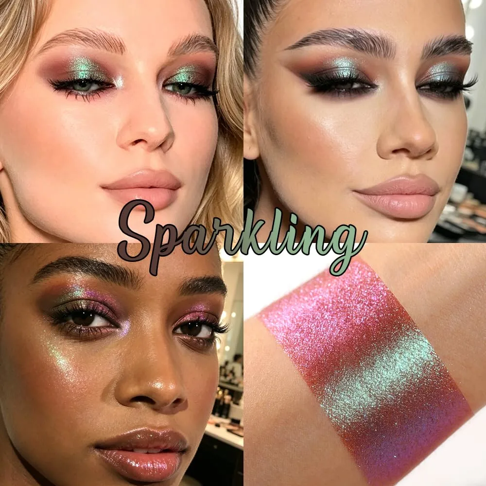 Chameleon Duochrome Eyeshadow, Plum Purple to Mint Green Holographic Shimmer Eyeshadow for Green Eyes, Pigmented Long Lasting & Buildable Multichrome Iridescent Eye Shadow for Mermaid Sparkle Makeup
