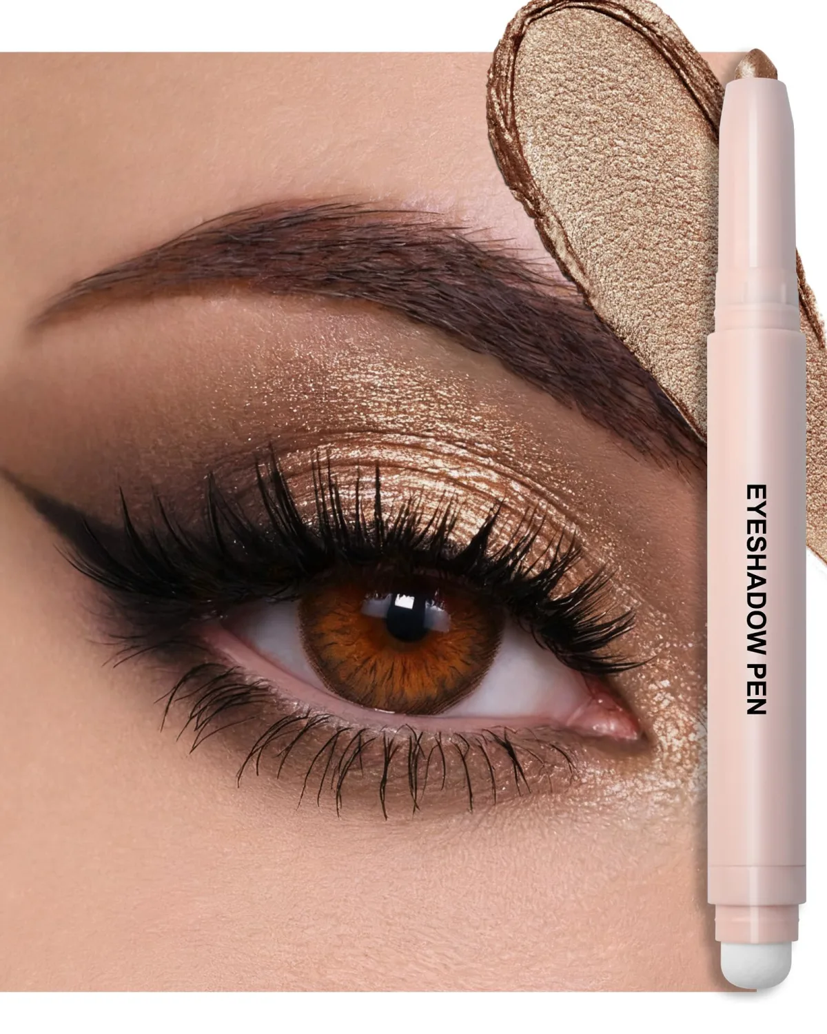Bronze Shimmer Eyeshadow Stick, Cream Eye Shadow Sticks, Waterproof Long Lasting, Easy Blendable Eyeshadow Pencil for Older Women, Eye Highlighter Crayon Makeup with Built-in Smudger & Sharpener-08
