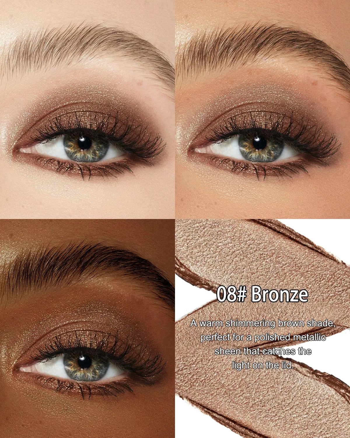 Bronze Shimmer Eyeshadow Stick, Cream Eye Shadow Sticks, Waterproof Long Lasting, Easy Blendable Eyeshadow Pencil for Older Women, Eye Highlighter Crayon Makeup with Built-in Smudger & Sharpener-08