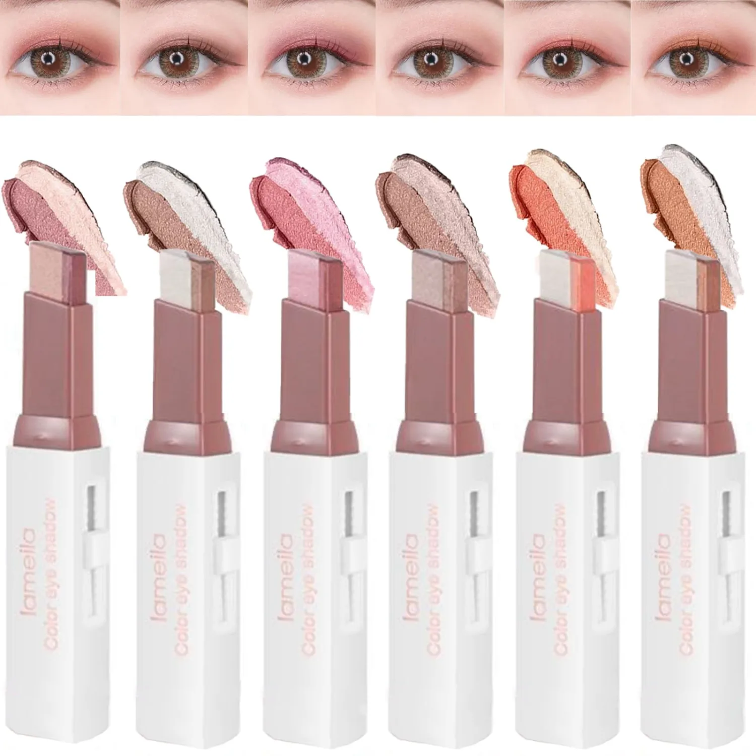 6 Pcs Shimmery Eyeshadow Stick Two Color Eye Glitter Shadow Pencils with Waterproof and Retractable Eye Shadow for Glitter Makeup(Two-Color)