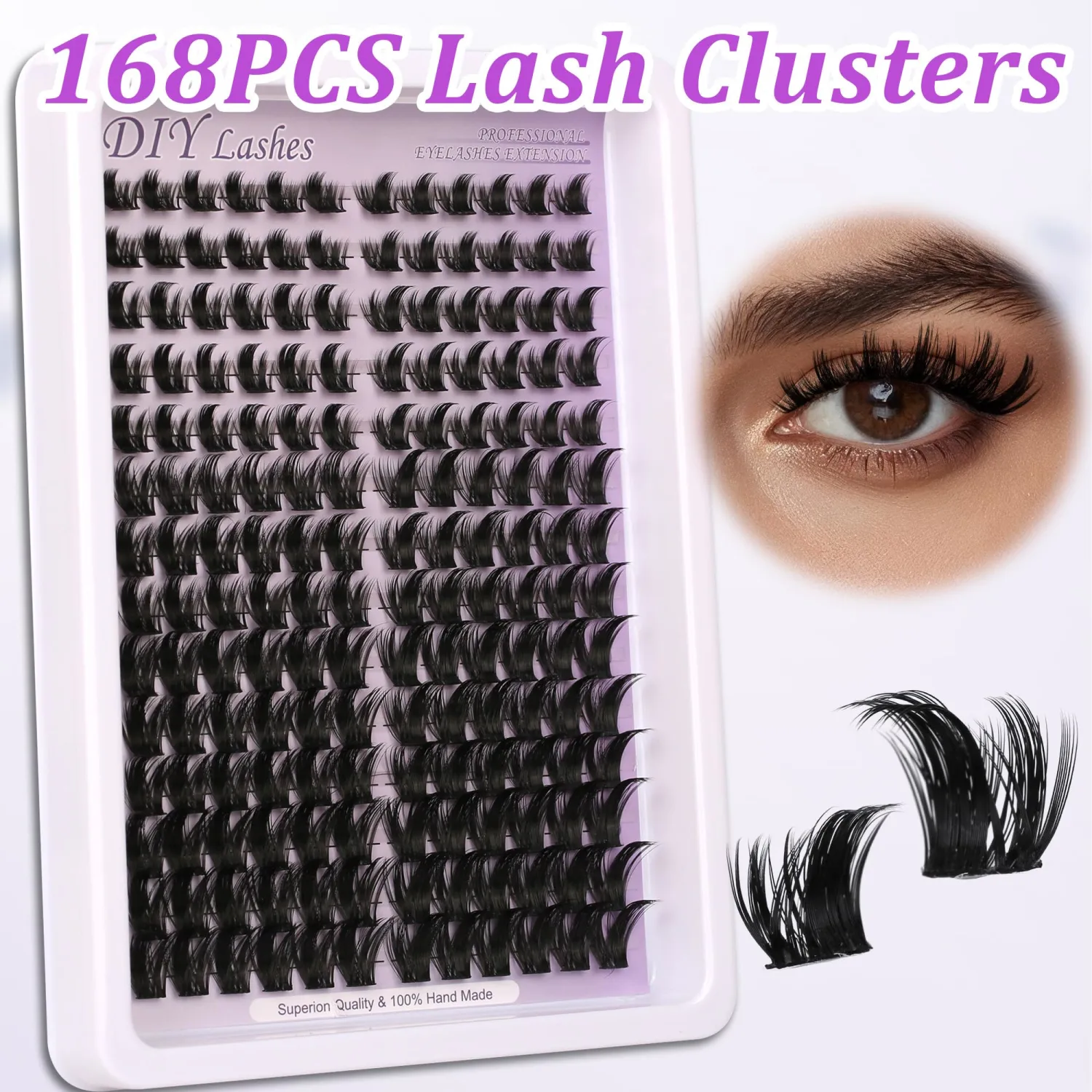 Lash Clusters Spiky Eyelash Extensions Wispy Individual Lashes Manga Eyelash Individuals 168 Pcs CC-Curly Cluster Eyelash Extensions 8-16MM Mixed DIY Lash Extensions