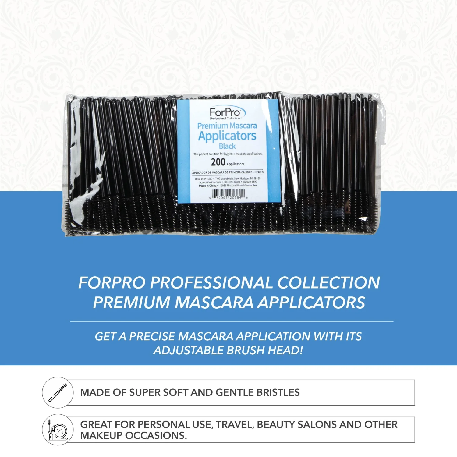 ForPro Premium Mascara Applicators, Disposable Eyelash Brushes, Mascara Wands, Black, 200-Count