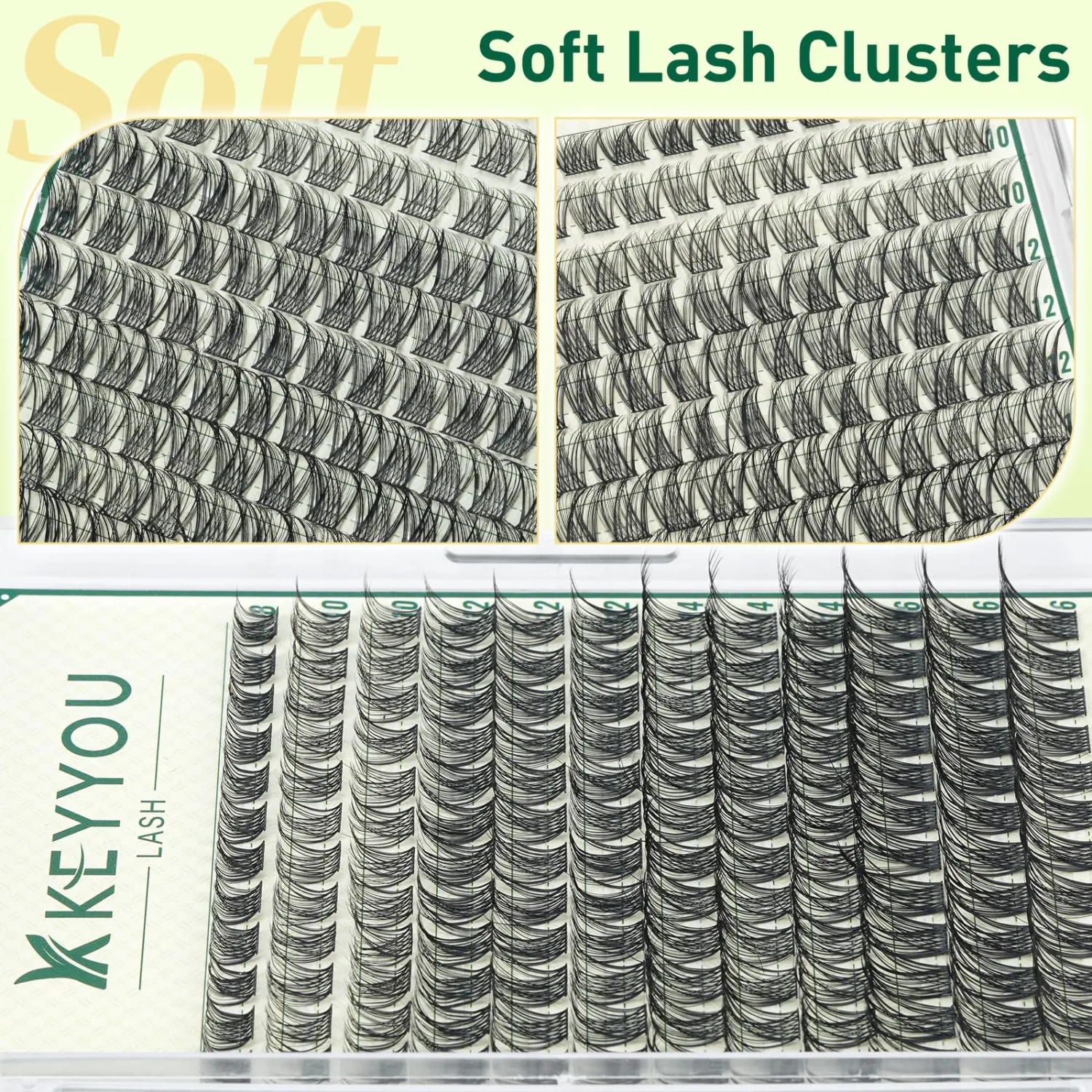KEYYOULASH Lash Clusters Natural Wispy 144pcs Eyelash Clusters D Curl Thin Band Lashes Clusters for Beginner DIY Fluffy Eyelash Extensions at Home(KY02-8-18MIX)