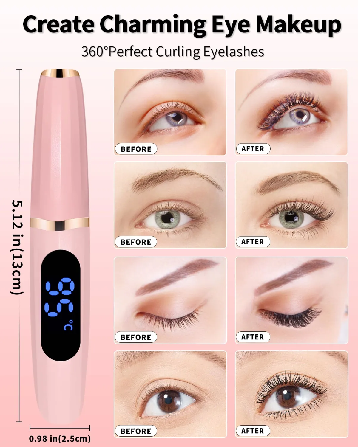 Heated Eyelash Curlers - Eye Lash Curler Heat - Mini Electric Eyelash Curler with LED Display 3 Temp Settings USB Rechargeable Natural Curling 24H Long Lasting for Women Makeup Tools Gifts