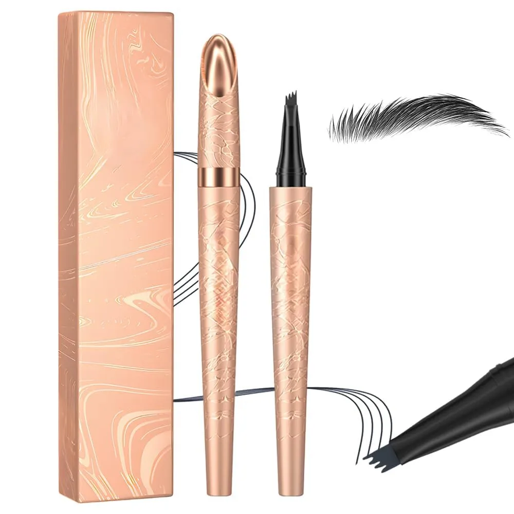 2025 New Microblading Eyebrow Pen, Waterproof Eyebrow Pencil, Eye Brow Pen with 4 Tip, Premium Natural Magic Eyebrow Makeup Fine Stroke Contouring Pencil Long-Lasting Stay on All Day (Black)