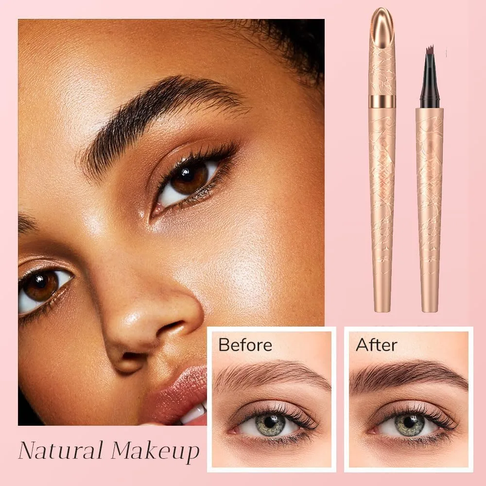 2025 New Microblading Eyebrow Pen, Waterproof Eyebrow Pencil, Eye Brow Pen with 4 Tip, Premium Natural Magic Eyebrow Makeup Fine Stroke Contouring Pencil Long-Lasting Stay on All Day (Black)