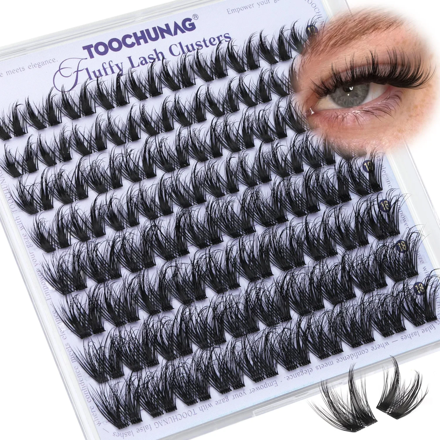 TOOCHUNAG Fluffy Lash Clusters D Curl Eyelash Clusters 12-18mm Volume Manga Cluster Lashes Extension False Mink Eyelashes Spiky Individual Lash Extensions
