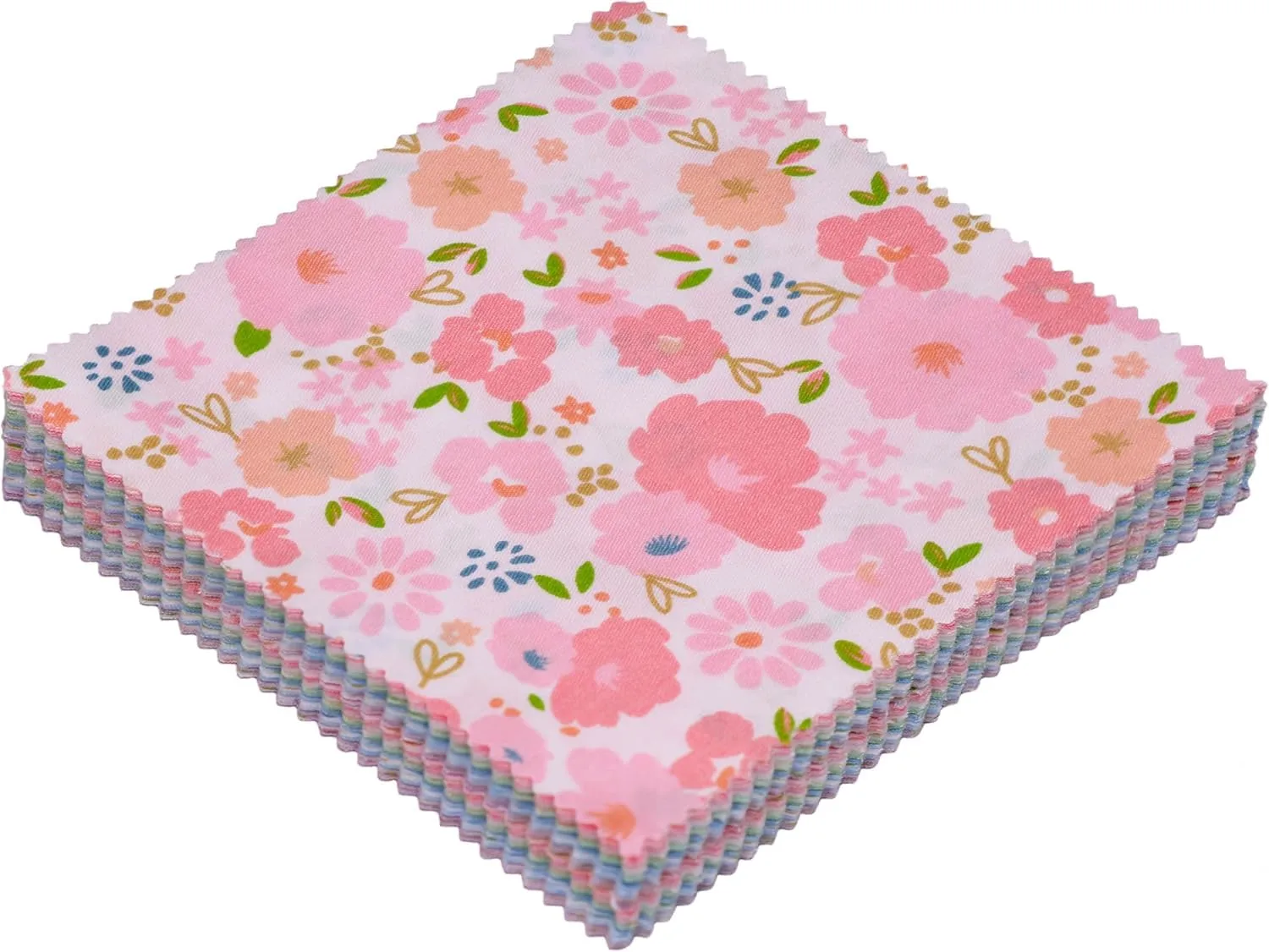 Grade Cotton Quilting Fabric Bundle, 100% Cotton Floral Print Patchwork Material for DIY Sewing, Cushions, Crafts, Machine Washable, Multi-Color Patterns (Pink, 5 * 5'')