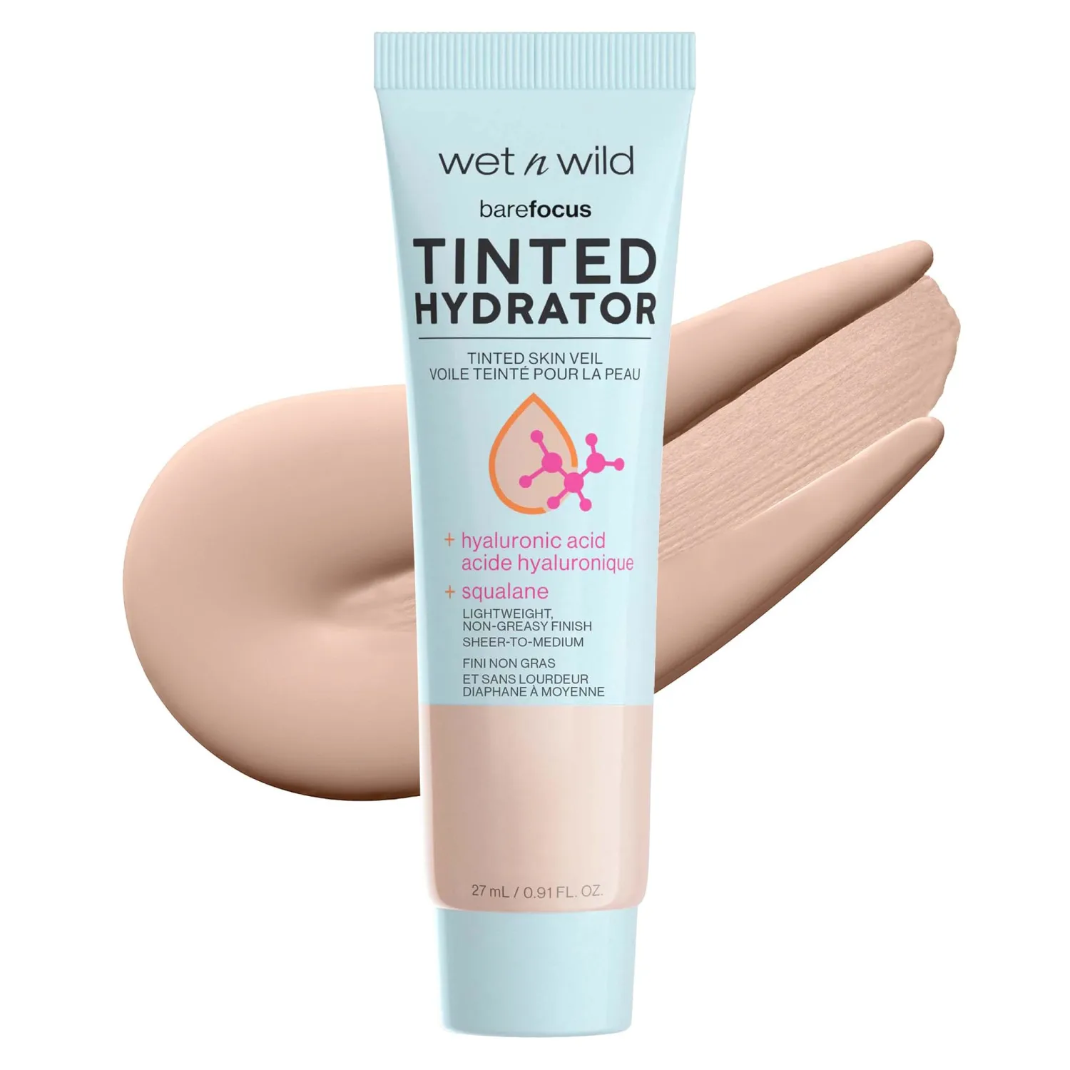 wet n wild Bare Focus Tinted Hydrator Tinted Skin Veil, Lightweight Buildable Coverage with Hyaluronic Acid & Vegan Squalane, Semi-Matte Finish, Cruelty-Free - Fair
