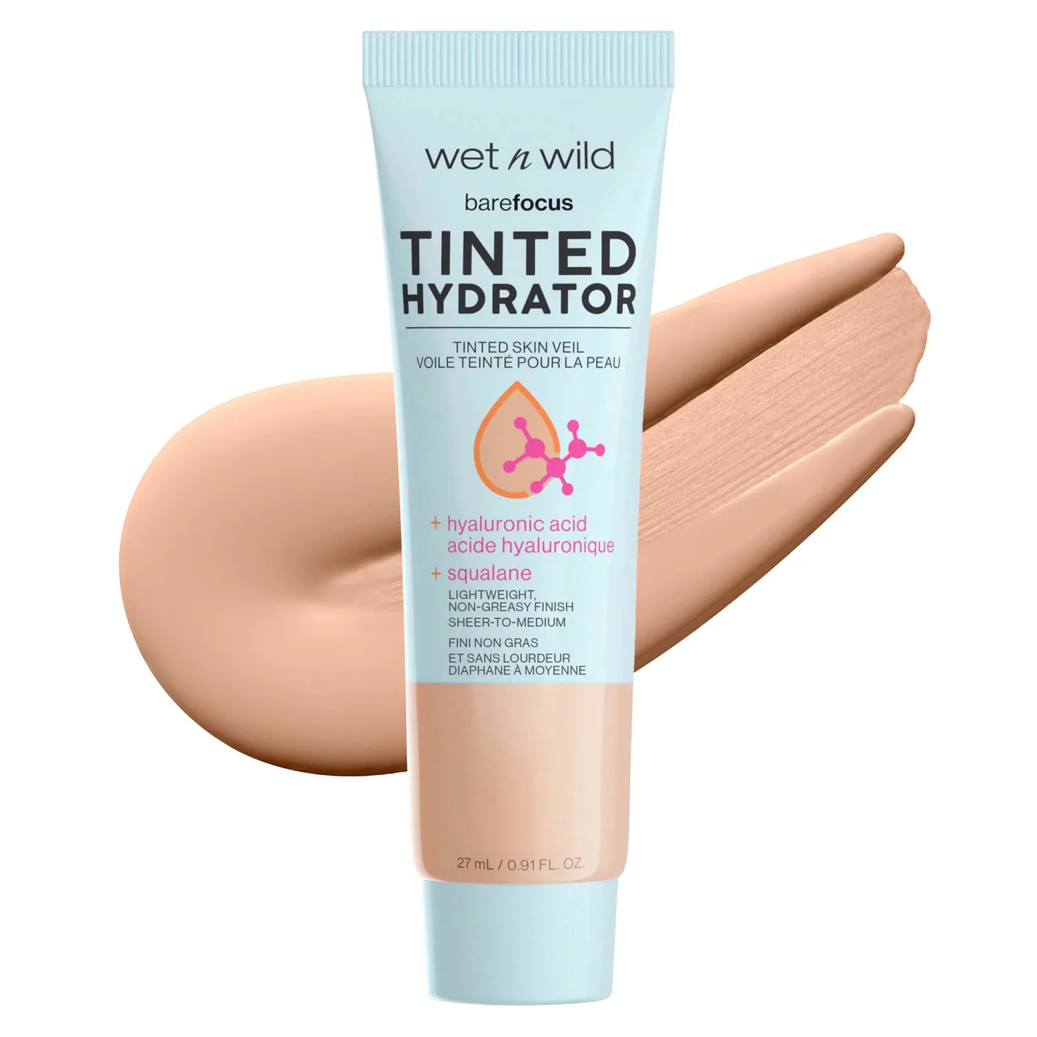 wet n wild Bare Focus Tinted Hydrator Tinted Skin Veil, Lightweight Buildable Coverage with Hyaluronic Acid & Vegan Squalane, Semi-Matte Finish, Cruelty-Free - Light