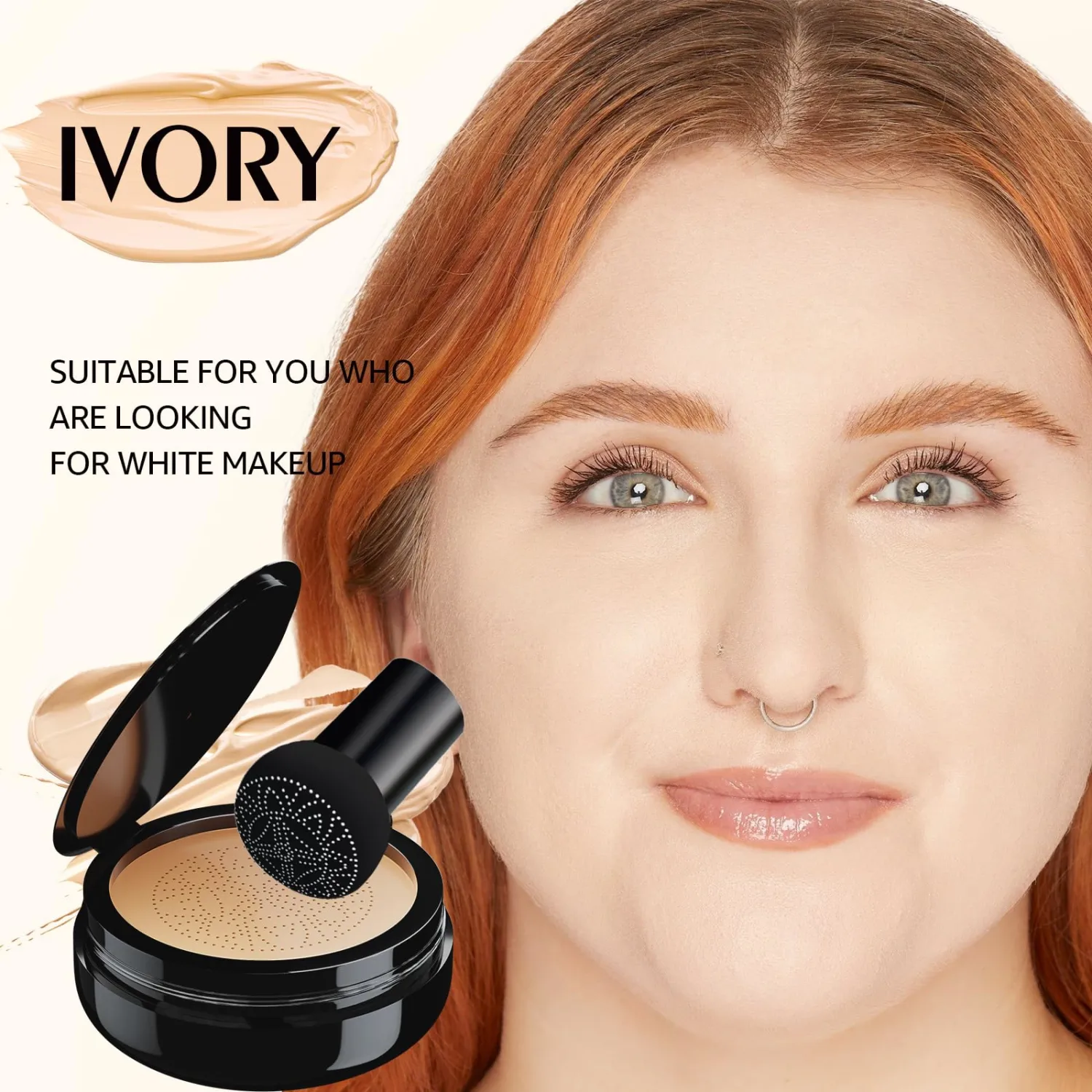 Mushroom Head Air Cushion CC Cream - Tattoo Cover up Makeup Waterproof Long-Lasting Moisturizing Concealer Foundation, Even Skin Tone for All Skin Types (Ivory)