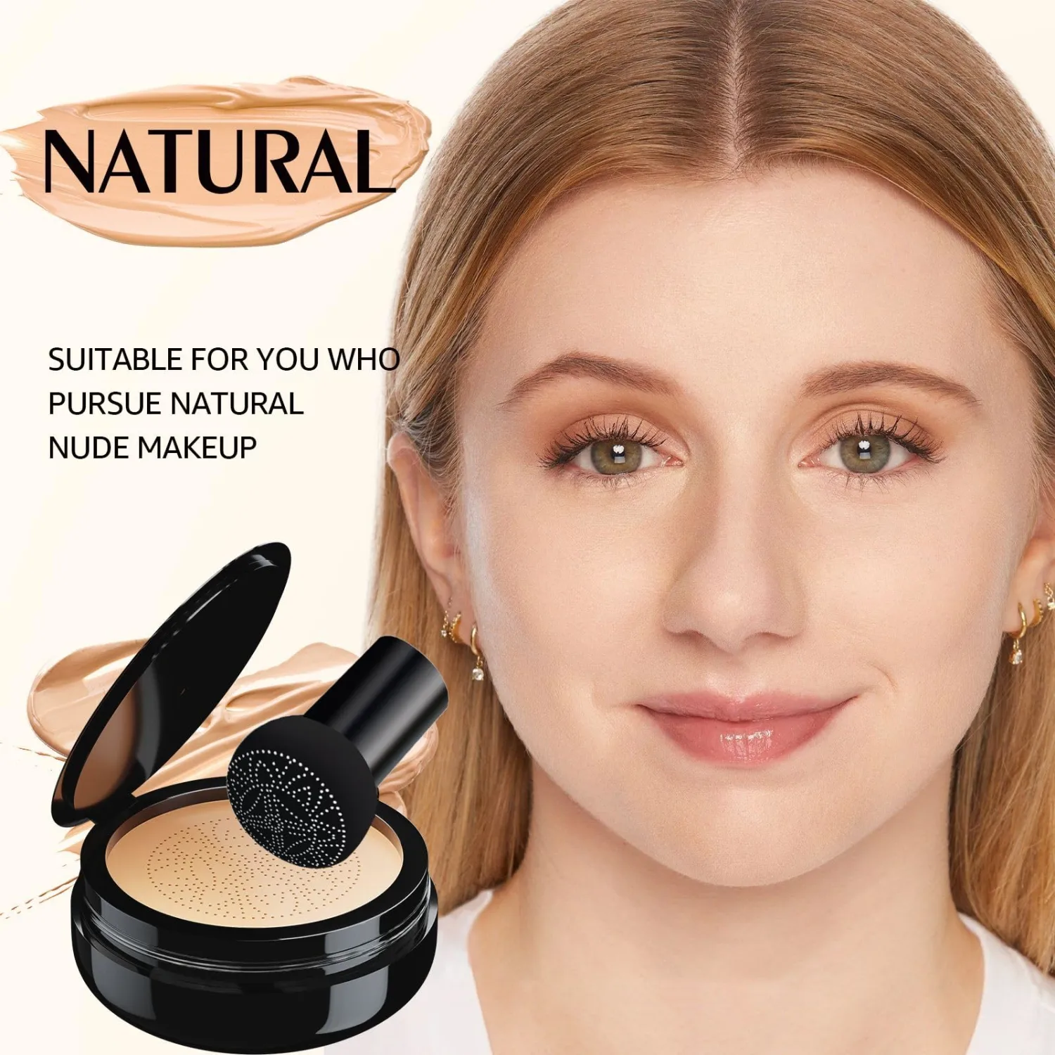 Mushroom Head Air Cushion CC Cream for Older Women, Medium Coverage Lightweight Up To 24H Wear Intense Moisture, Self Adjusting for Mature Skin, Vegan Formula (Natural)