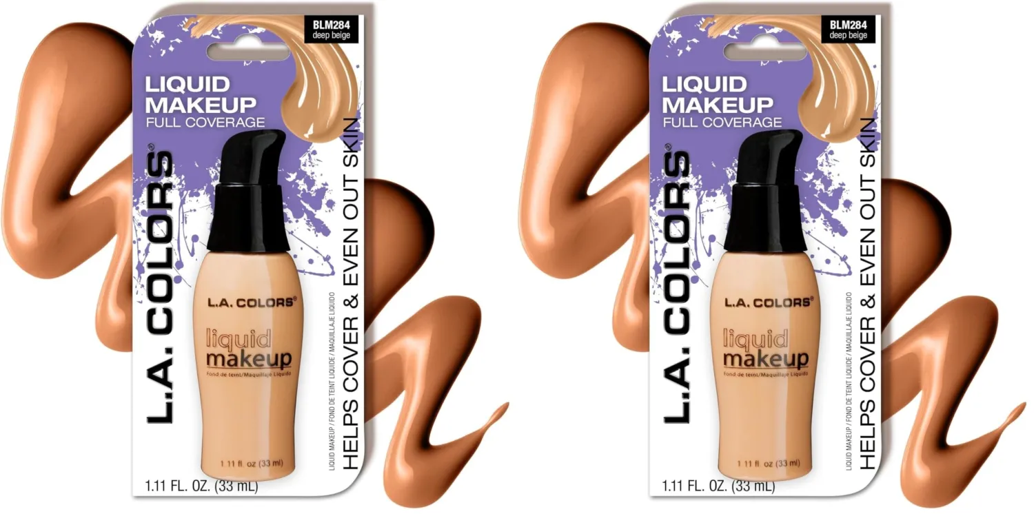 L.A. COLORS Liquid Makeup, Deep Beige - Carded CBLM284A (Pack of 2)