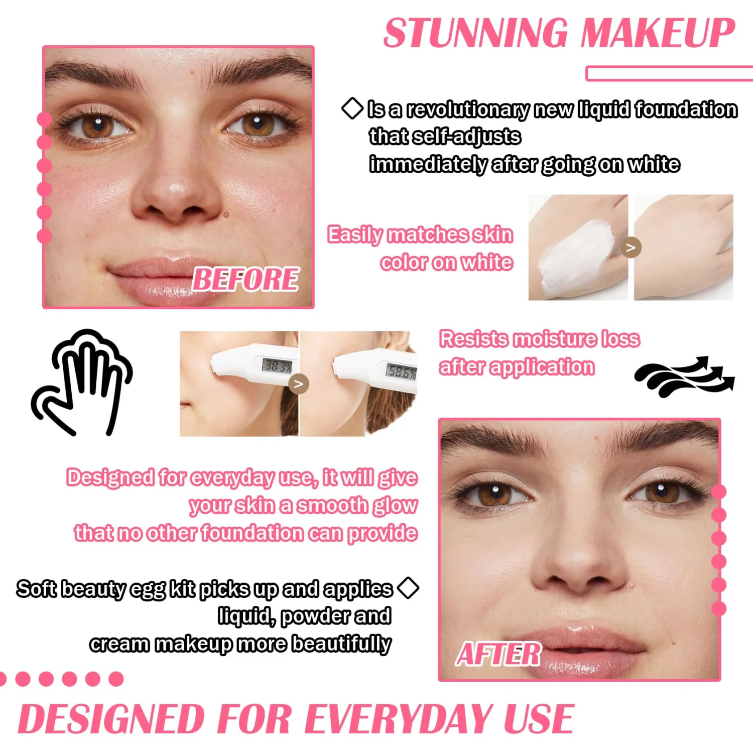 Color Changing Full Coverage Liquid Foundation Makeup Gift Set,Moisturizing BB Cream for Women,Flawless Loose Setting Powder Face Primer Base Makeup Kit With Make up Sponge
